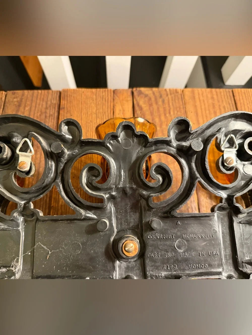 Vintage BOHO Gothic Farmhouse Amber Glass Triple Candle Wall Sconce